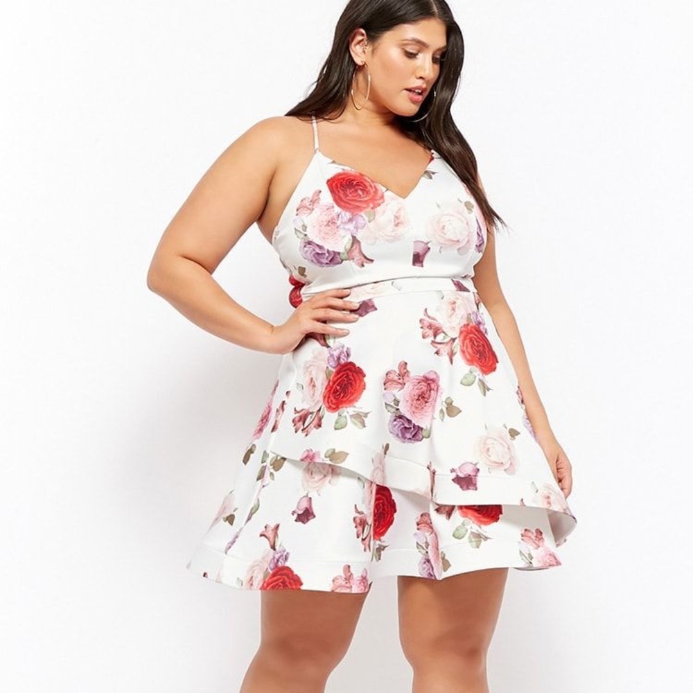 2X Plus Size Tiered Floral Fit & Flare Dress